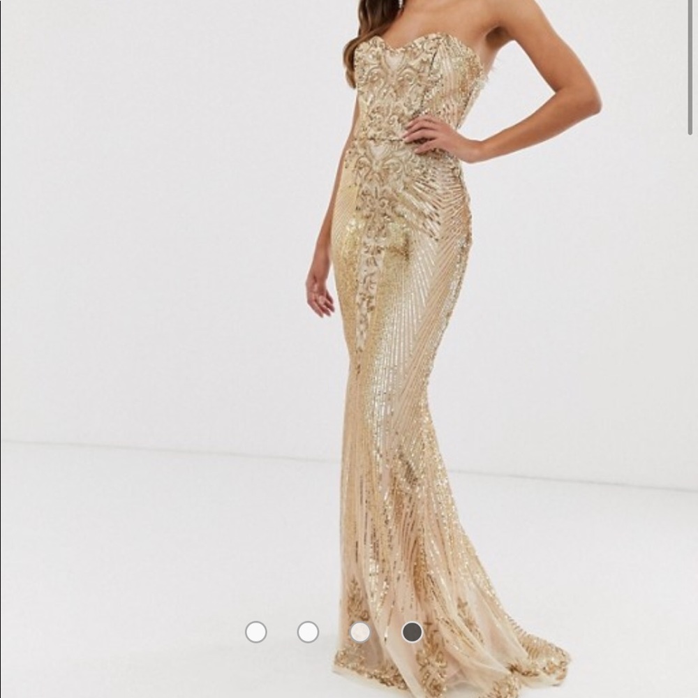 Never worn Goddiva bandeau sequin embellished gown